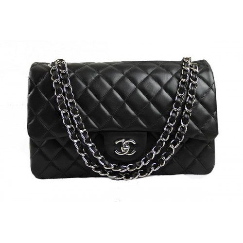 Chanel Classic Flap Bag 1113 Black Original Sheepskin Leather Silver