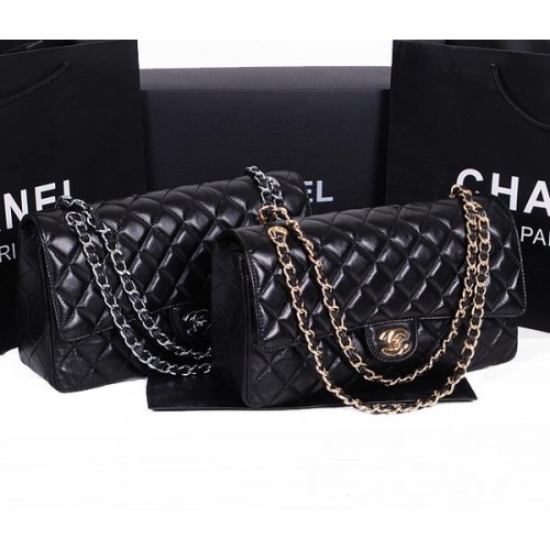 Chanel Classic Flap Bag 1113 Black Sheepskin Leather