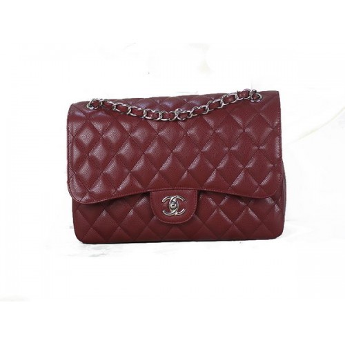 Chanel Classic Flap Bag 1113 Burgundy Original Cannage Pattern Leather Silver