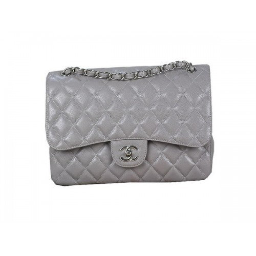 Chanel Classic Flap Bag 1113 Gray Original Cannage Pattern Leather Silver