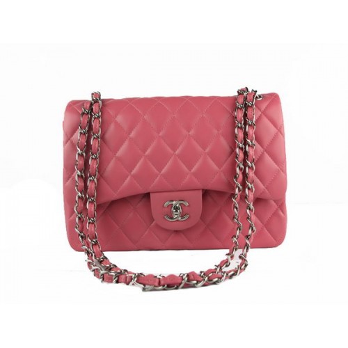 Chanel Classic Flap Bag 1113 Pink Original Sheepskin Leather Silver
