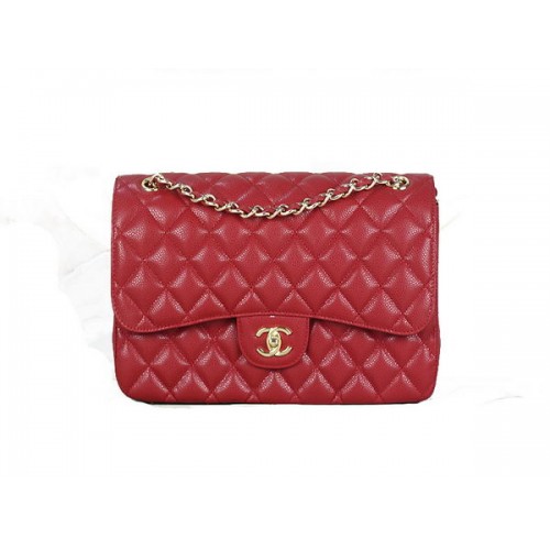 Chanel Classic Flap Bag 1113 Red Original Cannage Pattern Leather Gold