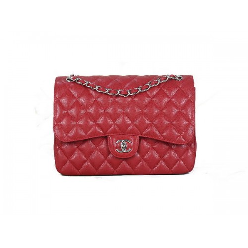 Chanel Classic Flap Bag 1113 Red Original Cannage Pattern Leather Silver