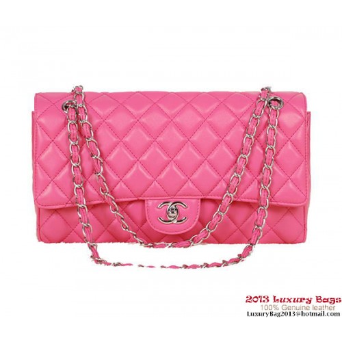 Chanel Classic Flap Bag 1113 Rose Sheepskin Silver
