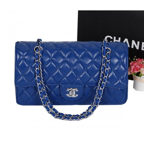 Chanel Classic Flap Bag 1113 RoyalBlue Sheepskin Leather Silver
