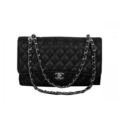 Chanel Classic Flap Bag 1119 Black Cannage Pattern Leather Silver