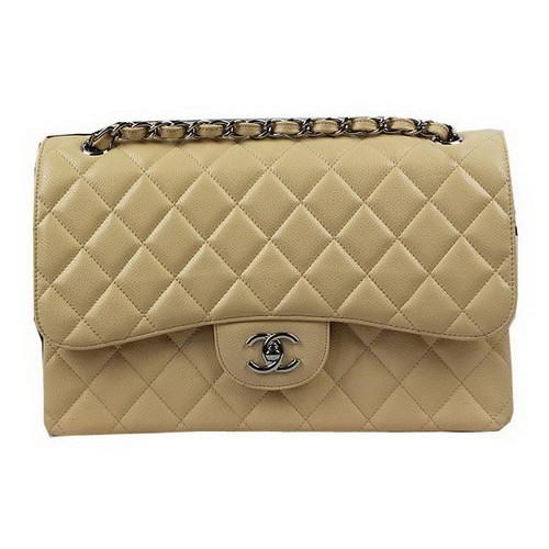 Chanel Classic Flap Bag Apricot Cannage Pattern CF1113 Silver