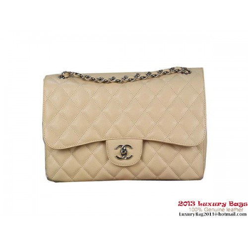 Chanel Classic Flap Bag Apricot Original Cannage Patterns Leather Silver