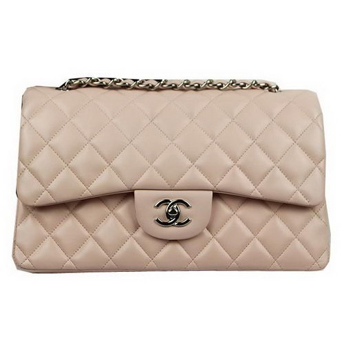 Chanel Classic Flap Bag Beige Original Leather CF1113 Silver