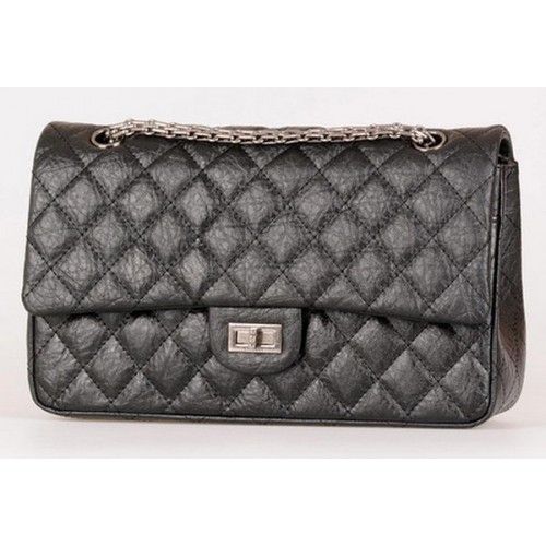 Chanel Classic Flap Bag Black Calfskin Leather A30226 Silver