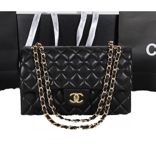 Chanel Classic Flap Bag Black Original Sheepskin Leather A1118 Gold