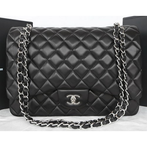 Chanel Classic Flap Bag Black Original Sheepskin Leather CFA1116 Silver