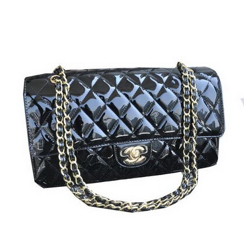 Chanel Classic Flap Bag Black Patent Leather CHA1113 Gold