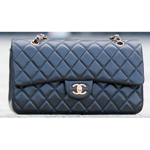 Chanel Classic Flap Bag Black Sheepskin Leather A1113 Gold