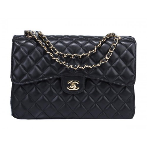 Chanel Classic Flap Bag Black Sheepskin Leather A36071 Gold