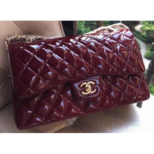 Chanel Classic Flap Bag Burgundy Original Patent Leather A1113 Gold