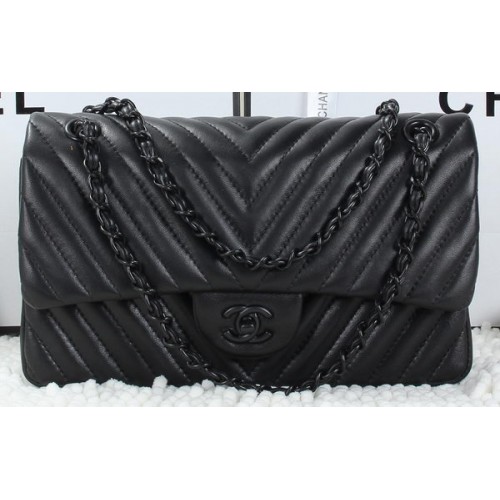 Chanel Classic Flap Bag Lambskin Chevron Quilting A01112 Black