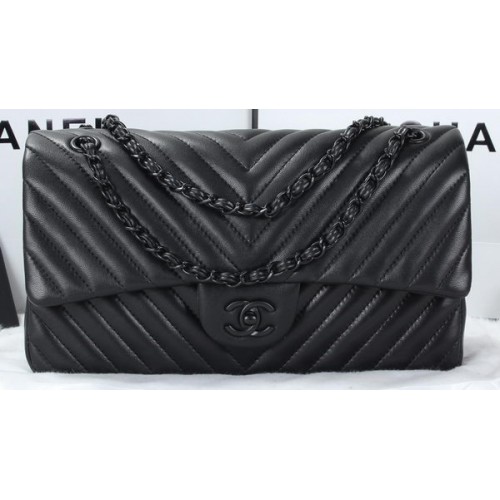 Chanel Classic Flap Bag Lambskin Chevron Quilting A01113 Black