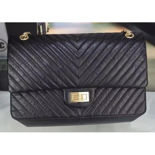 Chanel Classic Flap Bag Original Chevron Leather A90669 Black