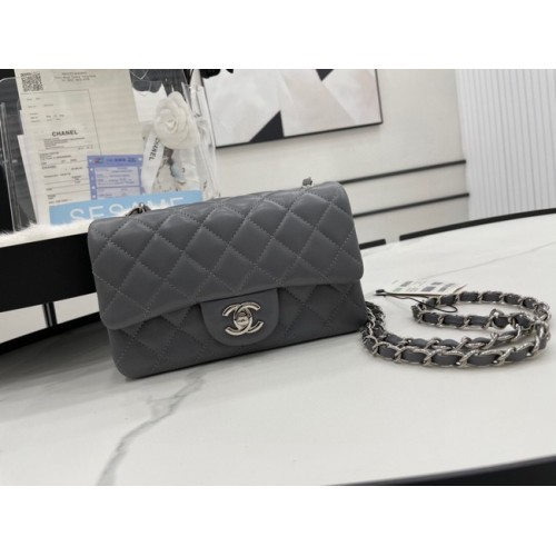 Chanel Classic Flap Bag Original Sheepskin Leather A1116 dark gray&silver-Tone Metal