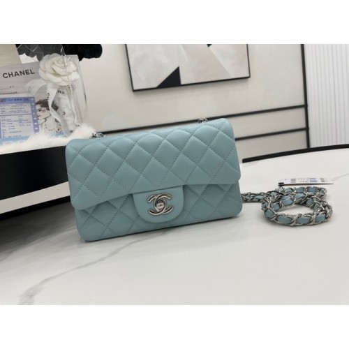 Chanel Classic Flap Bag Original Sheepskin Leather A1116 light blue&silver-Tone Metal