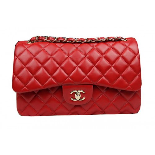 Chanel Classic Flap Bag Red Original Leather CF1113 Gold