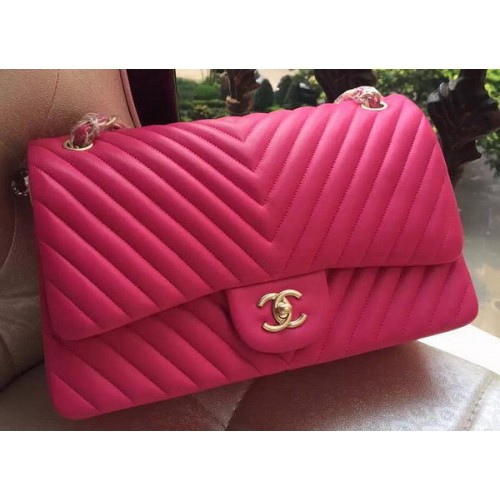 Chanel Classic Flap Bag Rose Sheepskin Chevron Quilting A1113 Gold