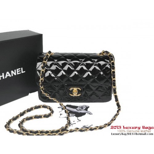 Chanel Classic Flap Bags Black Original Patent Leather A1116 Gold