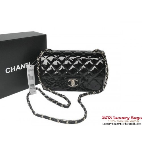 Chanel Classic Flap Bags Black Original Patent Leather A1116 Silver
