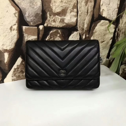 Chanel Classic Flap Bags Black Original Sheepskin Leather 33815 Silver
