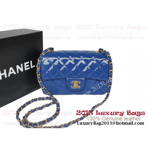 Chanel Classic Flap Bags Blue Original Patent Leather A1116 Gold