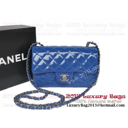 Chanel Classic Flap Bags Blue Original Patent Leather A1116 Silver