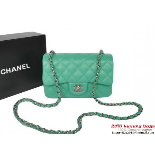 Chanel Classic Flap Bags Green Original Sheepskin Leather A1116 Silver