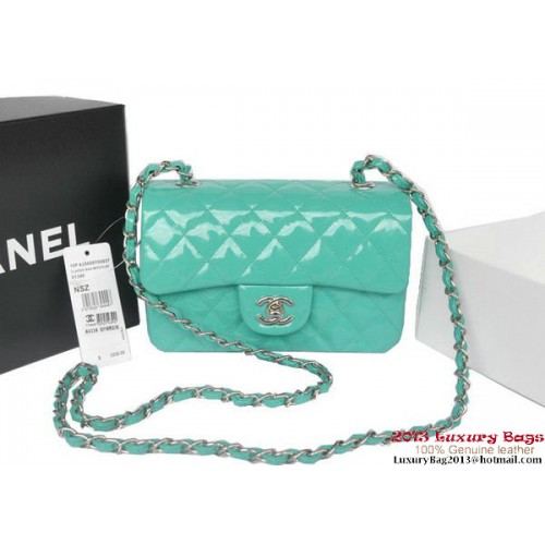 Chanel Classic Flap Bags Light Green Original Patent Leather A1116 Silver