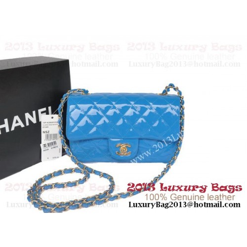 Chanel Classic Flap Bags SkyBlue Original Patent Leather A1116 Gold