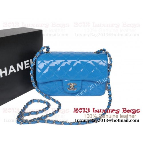 Chanel Classic Flap Bags SkyBlue Original Patent Leather A1116 Silver
