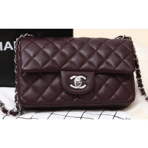 Chanel Classic Flap mini Bag Burgundy Original Cannage Pattern CHA1280 Silver