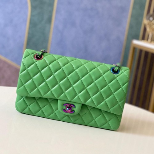 Chanel Classic Handbag Lambskin Color Metal A01112 Green