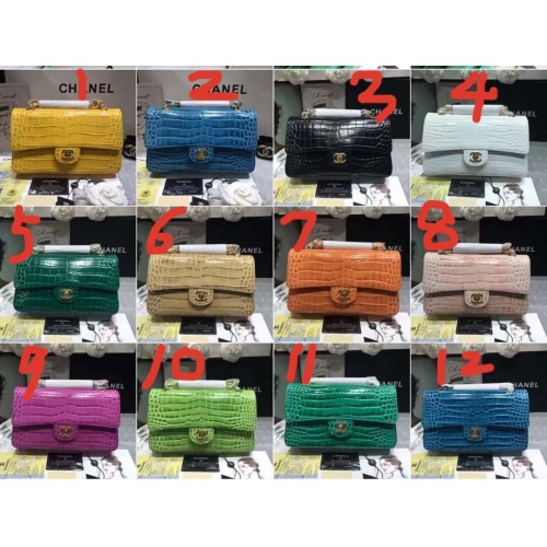 Chanel Classic Handbag Original Alligator Gold-Tone Metal A01112