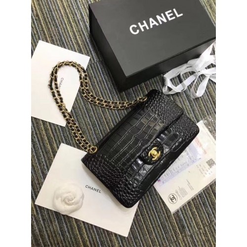 Chanel Classic Handbag Original Alligator Gold-Tone Metal A01112 black