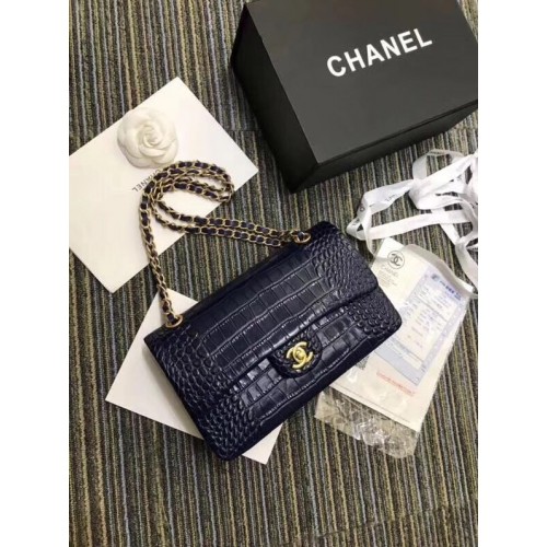 Chanel Classic Handbag Original Alligator Gold-Tone Metal A01112 dark blue