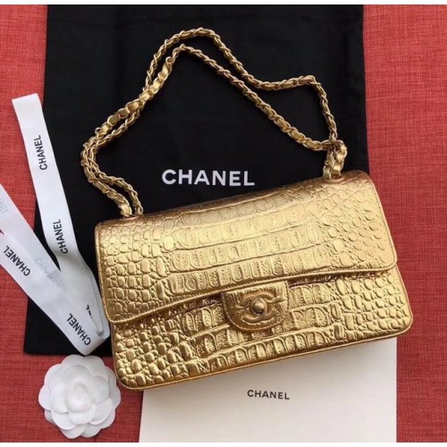 Chanel Classic Handbag Original Alligator Gold-Tone Metal A01112 gold
