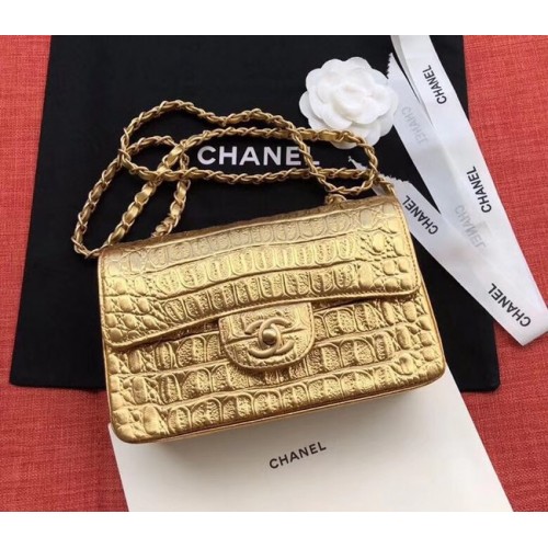 Chanel Classic Handbag Original Alligator Gold-Tone Metal A01116 gold