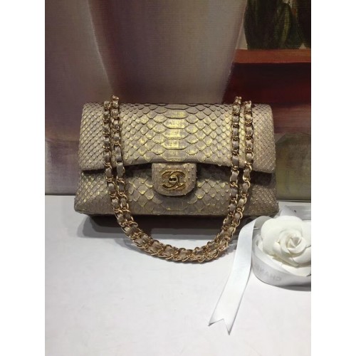 Chanel Classic Handbag Python Gold-Tone Metal A01112 gold