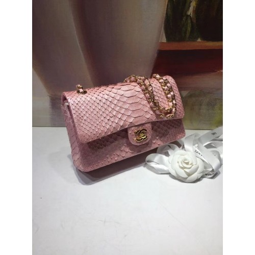 Chanel Classic Handbag Python Gold-Tone Metal A01112 pink