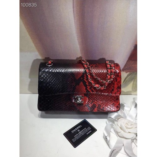 Chanel Classic Handbag Python Leather A01112 Black&Red