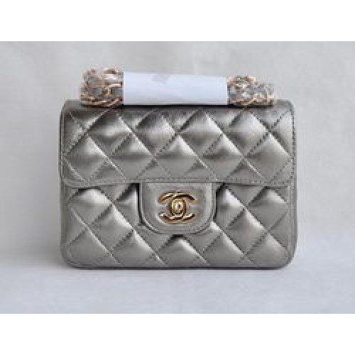 Chanel Classic Iron Gray Lambskin Golden Chain Quilted Flap Bag 1115