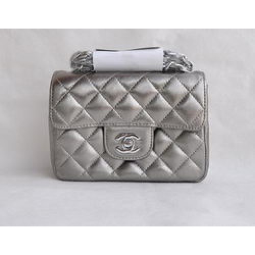 Chanel Classic Iron Gray Lambskin Silver Chain Quilted Flap Bag 1115