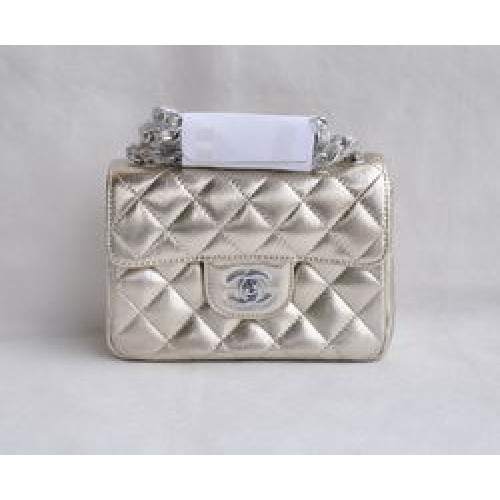 Chanel Classic Light Gold Lambskin Silver Chain Quilted Flap Bag 1115