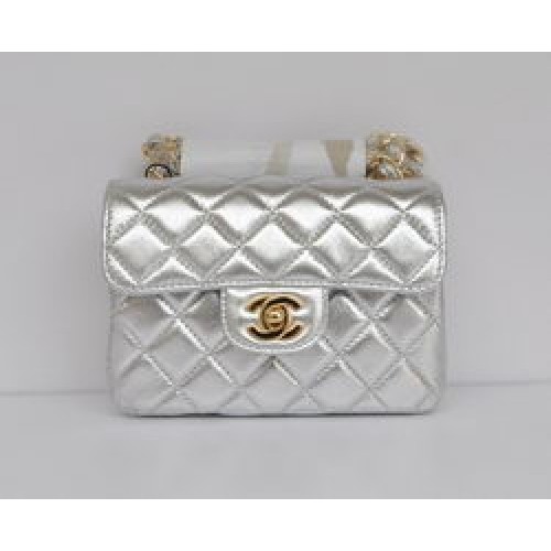 Chanel Classic Light Silver Lambskin Golden Chain Quilted Flap Bag